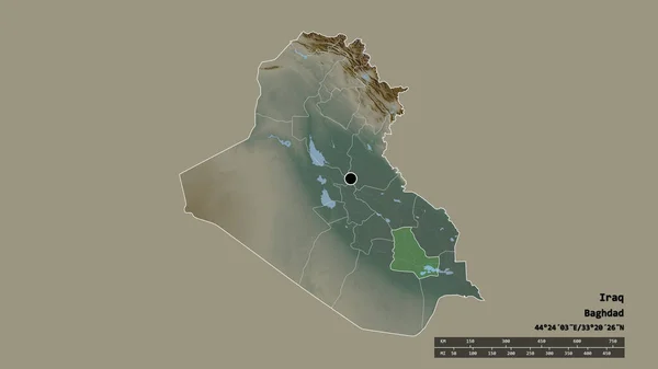 主要な地域部門と分離されたハイカー地域とイラクの荒廃した形 ラベル 地形図 3Dレンダリング — ストック写真