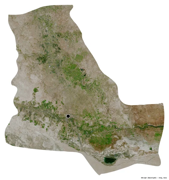 伊拉克Dhi Qar省的形状 其首都因白色背景而孤立 卫星图像 3D渲染 — 图库照片
