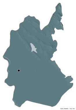 Irak 'ın Diyala eyaleti, başkenti beyaz arka planda izole edilmiş. Renkli yükseklik haritası. 3B görüntüleme