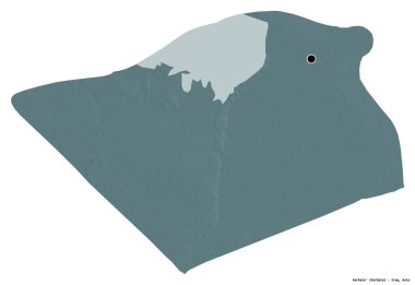 Irak 'ın başkenti Karbala' nın beyaz arka planda izole edilmiş hali. Renkli yükseklik haritası. 3B görüntüleme