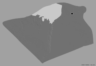 Irak 'ın başkenti Karbala' nın şekli, koyu renk arka planda izole edilmiş. Çift seviyeli yükseklik haritası. 3B görüntüleme