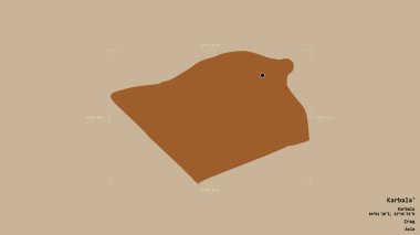 Irak 'ın Karbala bölgesi, katı bir arka planda izole edilmiş bir sınır kutusunda. Etiketler. Desenli dokuların bileşimi. 3B görüntüleme