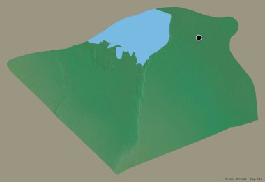Irak 'ın başkenti Karbala' nın şekli, koyu renk arka planda izole edilmiş. Topografik yardım haritası. 3B görüntüleme