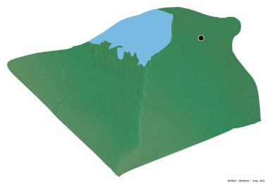 Irak 'ın başkenti Karbala' nın beyaz arka planda izole edilmiş hali. Topografik yardım haritası. 3B görüntüleme