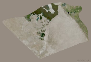 Irak 'ın başkenti Karbala' nın şekli, koyu renk arka planda izole edilmiş. Uydu görüntüleri. 3B görüntüleme