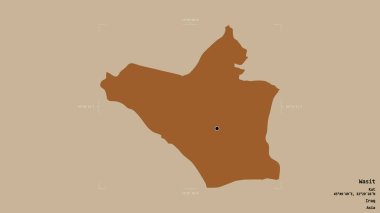 Wasit bölgesi, Irak vilayeti, jeoreferatlı bir sınır kutusunda sağlam bir arka planda izole edilmiş. Etiketler. Desenli dokuların bileşimi. 3B görüntüleme