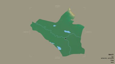 Wasit bölgesi, Irak vilayeti, jeoreferatlı bir sınır kutusunda sağlam bir arka planda izole edilmiş. Etiketler. Topografik yardım haritası. 3B görüntüleme