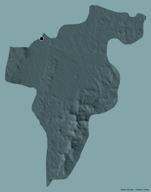 Carlow 'un şekli, İrlanda' nın başkenti, koyu renk arka planda izole edilmiş. Renkli yükseklik haritası. 3B görüntüleme