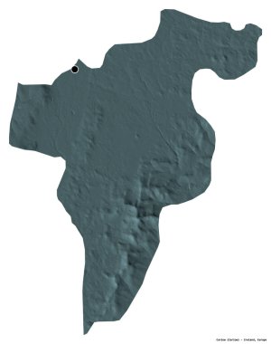 Beyaz arka planda başkenti izole edilmiş, İrlanda 'nın Carlow ilçesi. Renkli yükseklik haritası. 3B görüntüleme