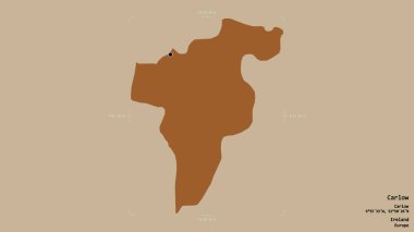 Carlow bölgesi, İrlanda eyaleti, sağlam bir arka planda izole edilmiş bir sınır kutusunda. Etiketler. Desenli dokuların bileşimi. 3B görüntüleme