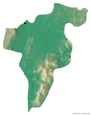 Beyaz arka planda başkenti izole edilmiş, İrlanda 'nın Carlow ilçesi. Topografik yardım haritası. 3B görüntüleme