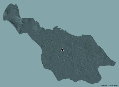 İrlanda 'nın Cavan ilçesi. Başkenti koyu renk arka planda izole edilmiş. Renkli yükseklik haritası. 3B görüntüleme
