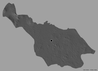 İrlanda 'nın Cavan ilçesi. Başkenti koyu renk arka planda izole edilmiş. Çift seviyeli yükseklik haritası. 3B görüntüleme
