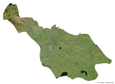 Beyaz arka planda başkenti izole edilmiş, İrlanda 'nın Cavan ilçesi. Uydu görüntüleri. 3B görüntüleme