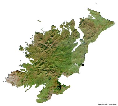 İrlanda 'nın Donegal ilçesi, başkenti beyaz arka planda izole edilmiş. Uydu görüntüleri. 3B görüntüleme