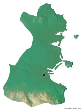 İrlanda 'nın Dublin ilçesi, başkenti beyaz arka planda izole edilmiş. Topografik yardım haritası. 3B görüntüleme