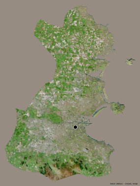 Dublin 'in şekli, İrlanda eyaleti, başkenti katı renk arkaplanı ile izole edilmiş. Uydu görüntüleri. 3B görüntüleme
