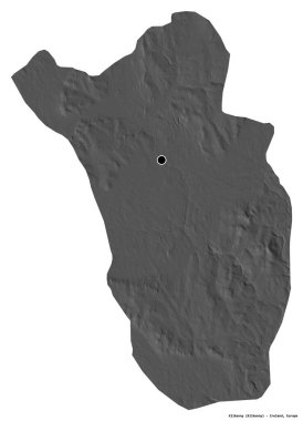 İrlanda 'nın Kilkenny ilçesi, başkenti beyaz arka planda izole edilmiş. Çift seviyeli yükseklik haritası. 3B görüntüleme