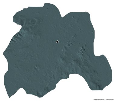 İrlanda 'nın Laoighis ilçesi, başkenti beyaz arka planda izole edilmiştir. Renkli yükseklik haritası. 3B görüntüleme