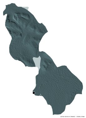 İrlanda 'nın Leitrim ilçesi, başkenti beyaz arka planda izole edilmiş. Renkli yükseklik haritası. 3B görüntüleme