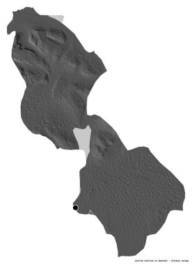 İrlanda 'nın Leitrim ilçesi, başkenti beyaz arka planda izole edilmiş. Çift seviyeli yükseklik haritası. 3B görüntüleme