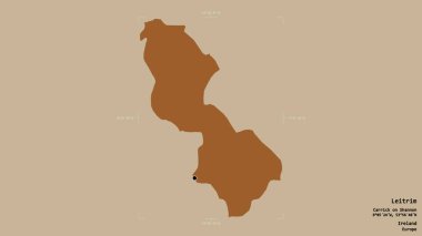 Leitrim Bölgesi, İrlanda Bölgesi, sağlam bir arka planda izole edilmiş bir sınır kutusunda. Etiketler. Desenli dokuların bileşimi. 3B görüntüleme