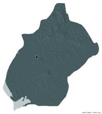 Longford, İrlanda 'nın başkenti, beyaz arka planda izole edilmiş. Renkli yükseklik haritası. 3B görüntüleme
