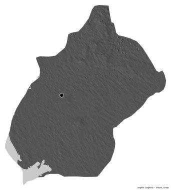 Longford, İrlanda 'nın başkenti, beyaz arka planda izole edilmiş. Çift seviyeli yükseklik haritası. 3B görüntüleme