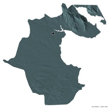 İrlanda 'nın Louth ilçesi, başkenti beyaz arka planda izole edilmiş. Renkli yükseklik haritası. 3B görüntüleme