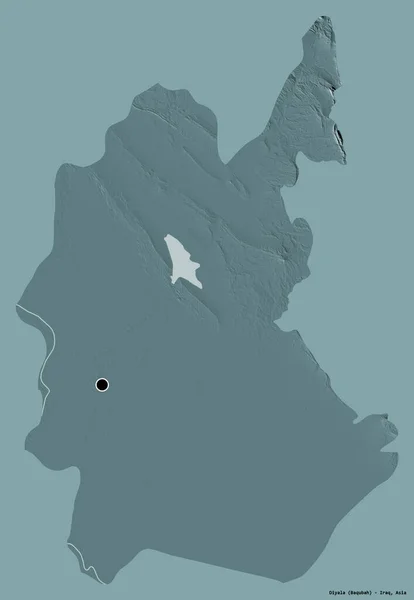 伊拉克迪亚拉省的形状 其首都用纯色背景隔开 彩色高程图 3D渲染 — 图库照片