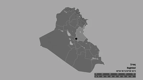 Forme Désaturée Irak Avec Capitale Principale Division Régionale Région Séparée — Photo