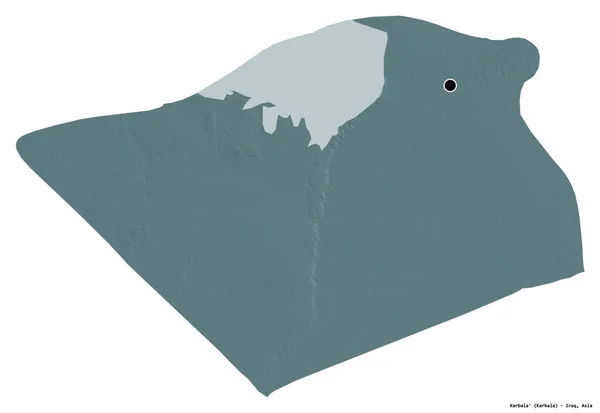 イラクの州 カルバラ の形で その首都は白い背景に隔離されています 色の標高マップ 3Dレンダリング — ストック写真