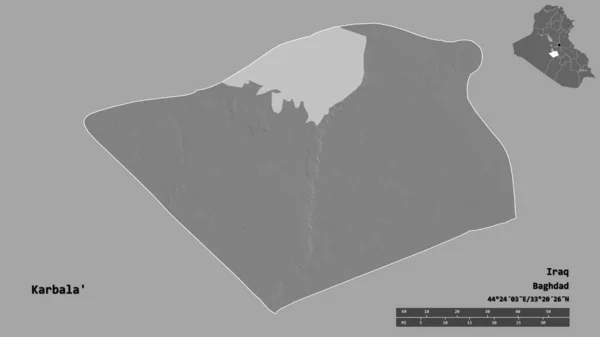 Kształt Karbali Prowincji Iraku Stolicą Odizolowaną Solidnym Tle Skala Odległości — Zdjęcie stockowe
