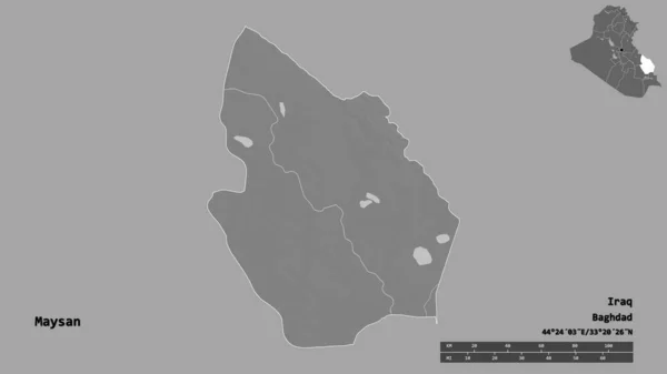 Form Maysan Provinsen Irak Med Huvudstaden Isolerad Solid Bakgrund Avståndsskala — Stockfoto