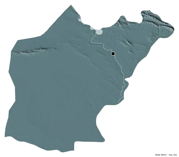 Kształt Ninawy Prowincji Iraku Stolicą Odizolowaną Białym Tle Kolorowa Mapa — Zdjęcie stockowe