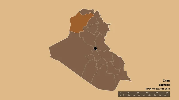 Forme Désaturée Irak Avec Capitale Principale Division Régionale Région Séparée — Photo