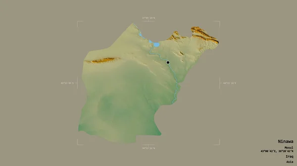 イラクの州ニナワの地域は 洗練された境界ボックス内の強固な背景に隔離されています ラベル 地形図 3Dレンダリング — ストック写真