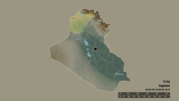 主要な地域部門と分離されたニナワ地域とイラクの荒廃した形 ラベル 地形図 3Dレンダリング — ストック写真