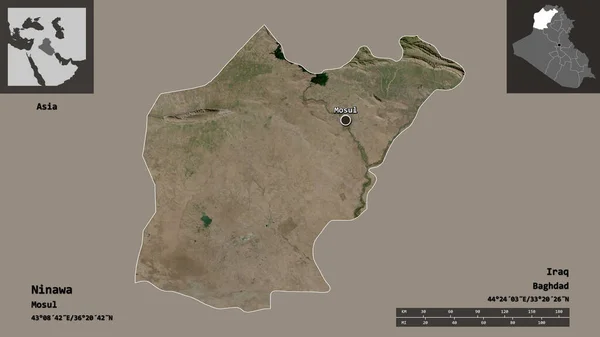 Форма Нінави Провінції Іраку Столиці Масштаб Відстаней Превью Етикетки Супутникові — стокове фото