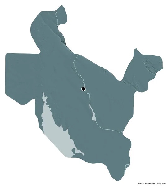 伊拉克省Sala Din的形状 其首都因白色背景而孤立 彩色高程图 3D渲染 — 图库照片