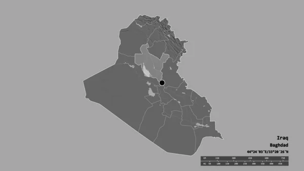 Forma Dessaturada Iraque Com Sua Capital Principal Divisão Regional Área — Fotografia de Stock