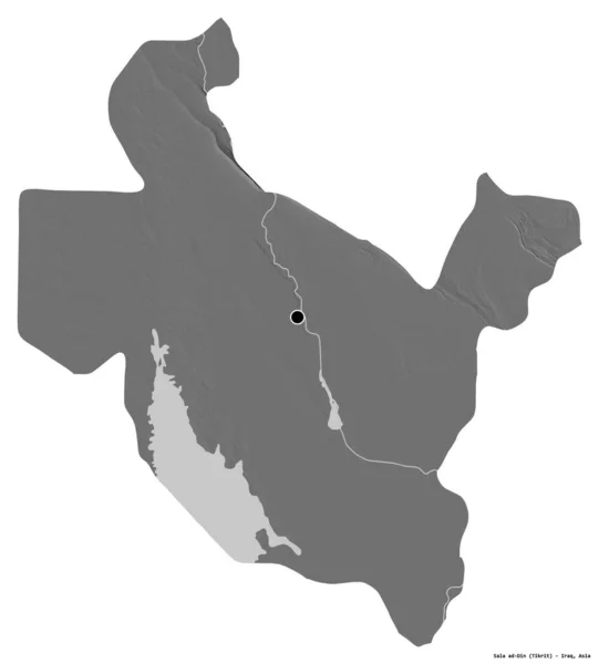 伊拉克省Sala Din的形状 其首都因白色背景而孤立 Bilevel高程图 3D渲染 — 图库照片