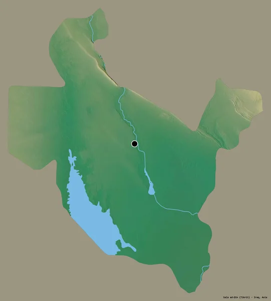 伊拉克省Sala Din的形状 其首都用纯色背景隔开 地形浮雕图 3D渲染 — 图库照片