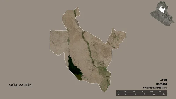 伊拉克省Sala Din的形状 其首都背景坚实 与世隔绝 距离尺度 区域预览和标签 卫星图像 3D渲染 — 图库照片