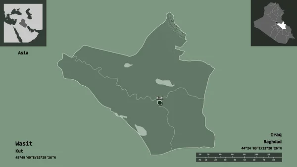 Shape Wasit Province Iraq Its Capital Distance Scale Previews Labels — Stock Photo, Image