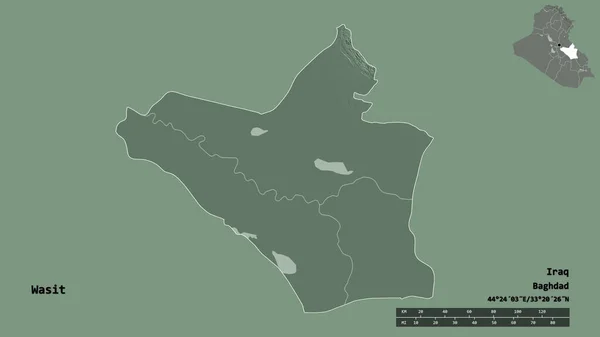 Form Wasit Provinsen Irak Med Huvudstaden Isolerad Solid Bakgrund Avståndsskala — Stockfoto