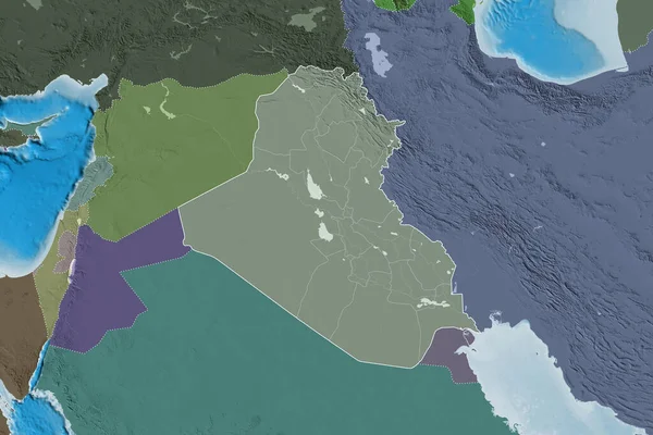 Розширена Територія Іраку Обрисами Країни Міжнародними Регіональними Кордонами Кольорові Карти — стокове фото