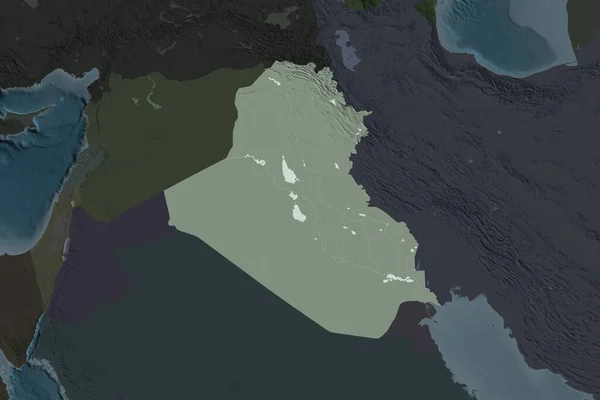 Forma Dell Iraq Separata Dalla Desaturazione Delle Aree Limitrofe Mappa — Foto Stock