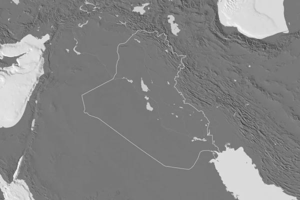 Área Extendida Del Iraq Delineado Mapa Elevación Bilevel Renderizado — Foto de Stock