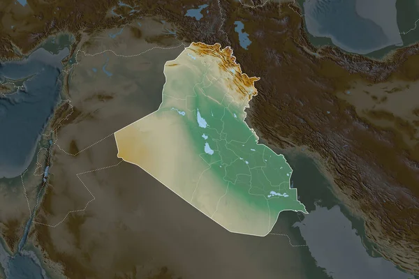 Forma Irak Separada Por Desaturación Las Áreas Vecinas Fronteras Mapa —  Fotos de Stock